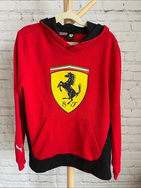 Puma Scuderia Ferrari F1 Red and Black Kids Hoodie Yellow SF Shield logo